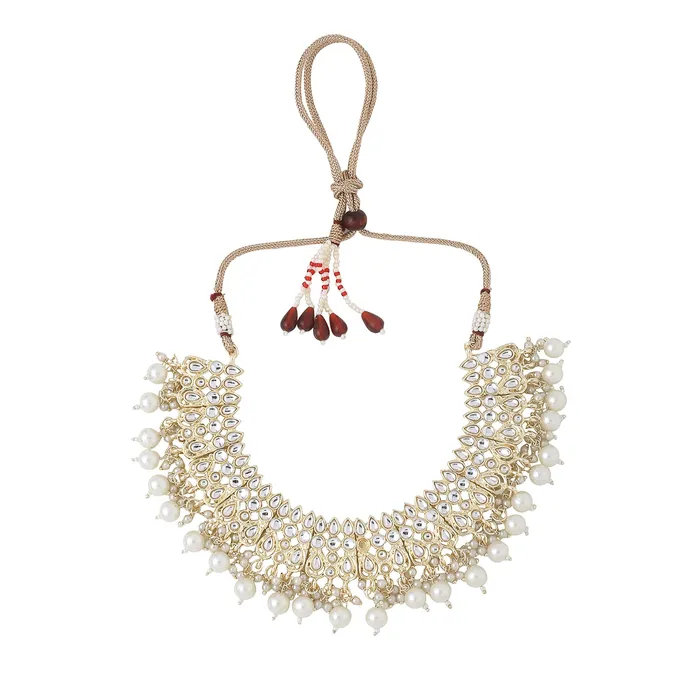 Yellow Chimes Jewellery Set for Women and Girls Kundan Necklace Set Gold Plated Kundan Studded White Beads Drop Necklace Set Birthday Gift for girls and women Anniversary Gift for Wife Yellow Chimes Necklaces
