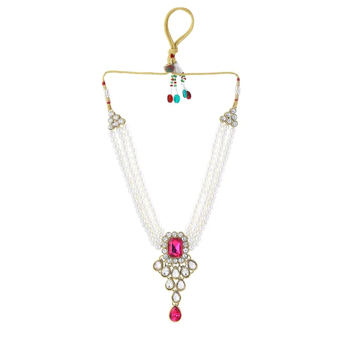 Yellow Chimes Jewellery Set for Women and Girls White Beads Necklace Set for Women Gold Tone Red Crystal Choker Necklace Set Birthday Gift for girls women Anniversary Gift for Wife Yellow Chimes Necklaces