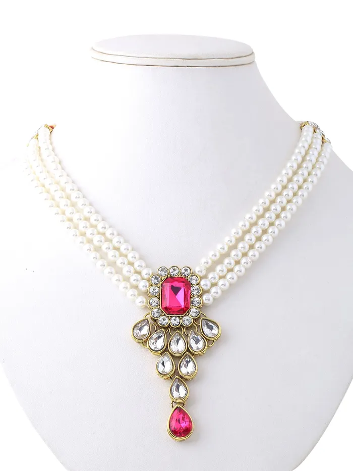 Yellow Chimes Jewellery Set for Women and Girls White Beads Necklace Set for Women Gold Tone Red Crystal Choker Necklace Set Birthday Gift for girls women Anniversary Gift for Wife Yellow Chimes Necklaces