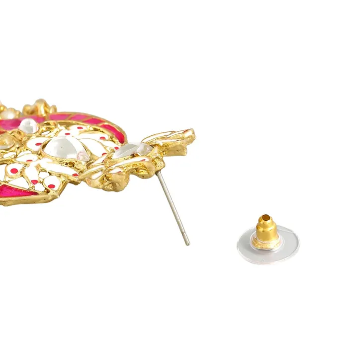 Yellow Chimes Jhumka Earrings for Women Gold Plated Traditional Pink Meenakari Lotus Chandbali Jhumka Earrings for Women and Girls Yellow Chimes Rings