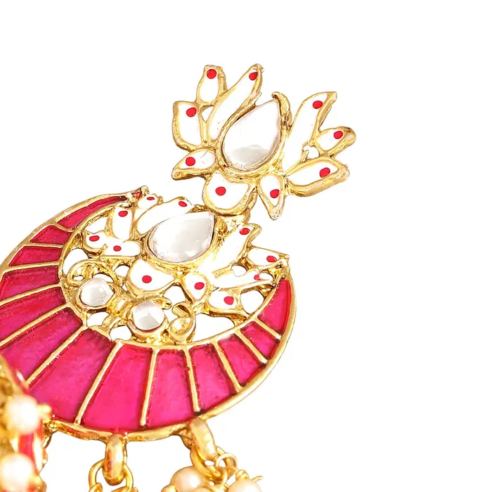 Yellow Chimes Jhumka Earrings for Women Gold Plated Traditional Pink Meenakari Lotus Chandbali Jhumka Earrings for Women and Girls Yellow Chimes Rings