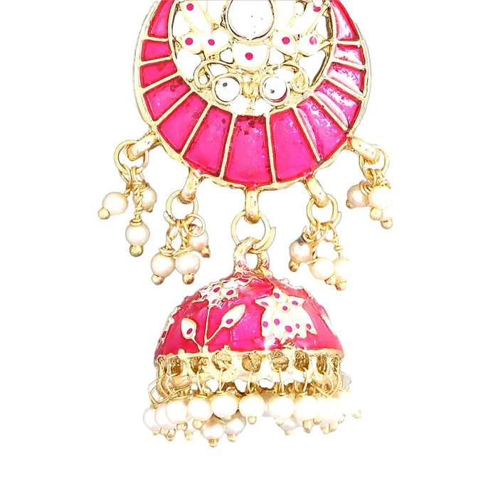 Yellow Chimes Jhumka Earrings for Women Gold Plated Traditional Pink Meenakari Lotus Chandbali Jhumka Earrings for Women and Girls Yellow Chimes Rings