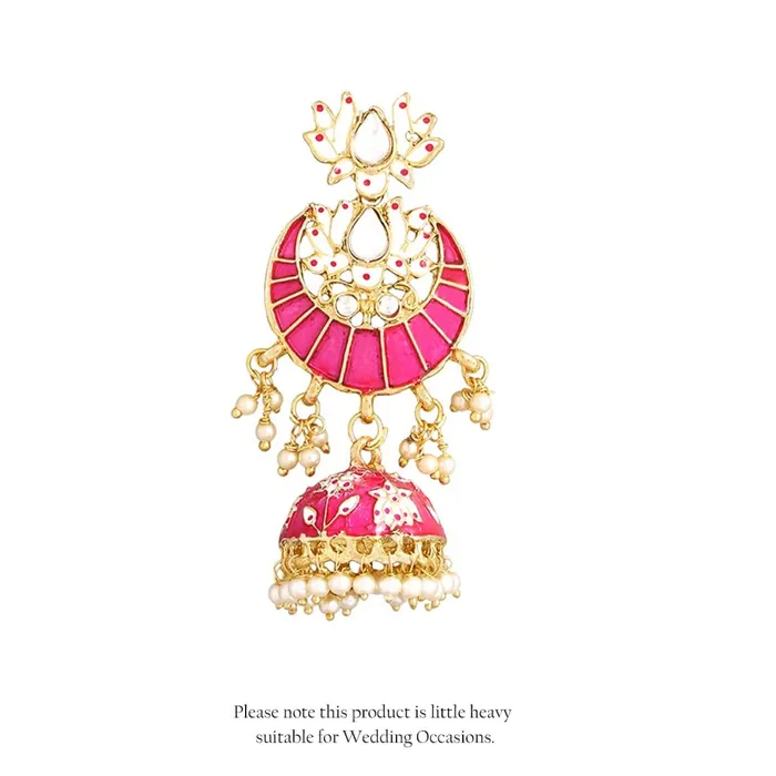 Yellow Chimes Jhumka Earrings for Women Gold Plated Traditional Pink Meenakari Lotus Chandbali Jhumka Earrings for Women and Girls Yellow Chimes Rings