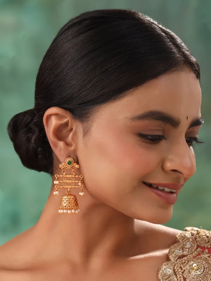 Yellow Chimes Jhumka Earrings Traditional Gold Plated Elegance 6cm x 3cm Gold Yellow Chimes Earrings