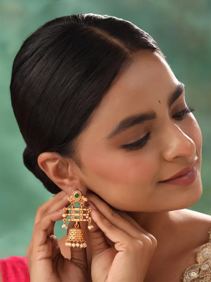Yellow Chimes Jhumka Earrings Traditional Gold Plated Elegance 6cm x 3cm Gold Yellow Chimes Earrings