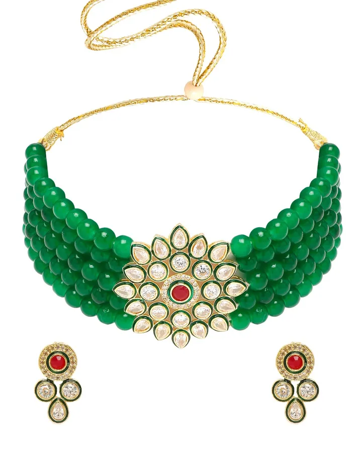Yellow Chimes Kundan Jewellery Set for Women Red Beads Jewellery Set Ethnic Traditional Choker Necklace Set with Earrings for Women and Girls Yellow Chimes Necklaces Yellow Chimes Kundan Jewellery Set for Women Red Beads Jewellery Set Ethnic Traditional Choker Necklace Set with Earrings for Women and Girls Yellow Chimes Necklaces