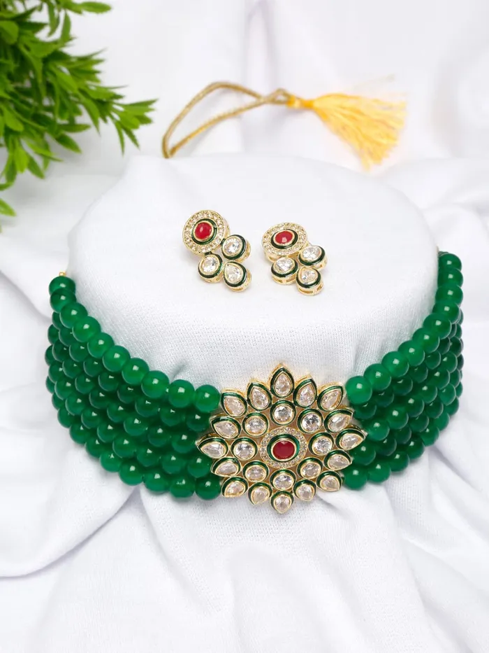Yellow Chimes Kundan Jewellery Set for Women Red Beads Jewellery Set Ethnic Traditional Choker Necklace Set with Earrings for Women and Girls Yellow Chimes Necklaces