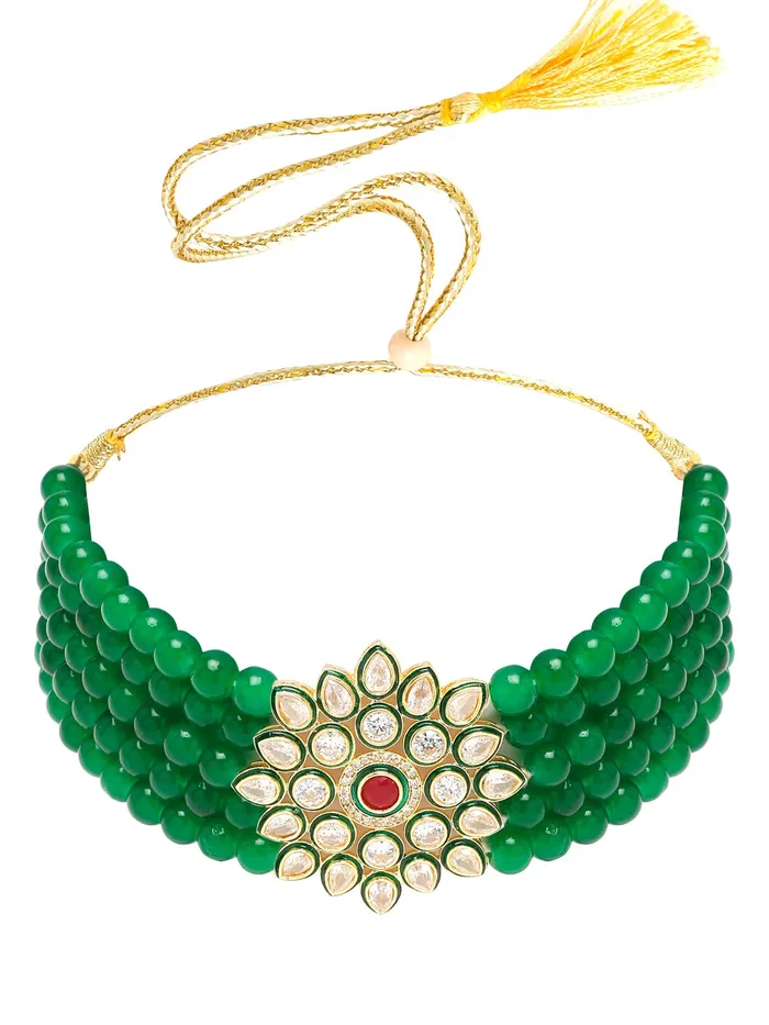 Yellow Chimes Kundan Jewellery Set for Women Red Beads Jewellery Set Ethnic Traditional Choker Necklace Set with Earrings for Women and Girls Yellow Chimes Necklaces