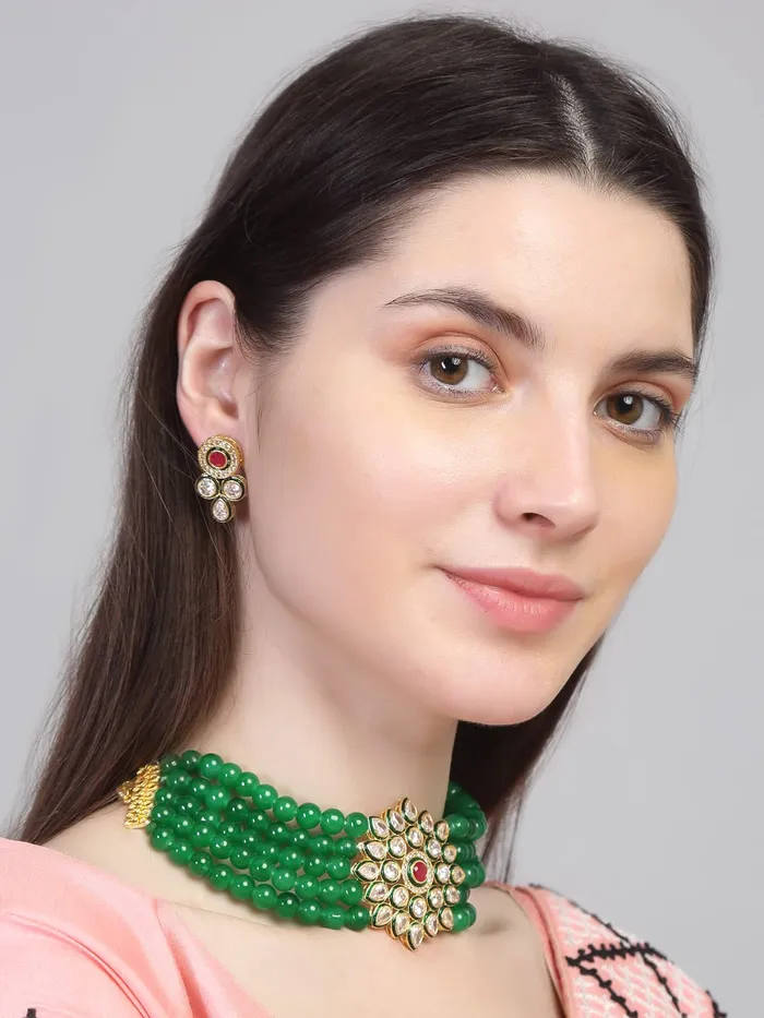 Yellow Chimes Kundan Jewellery Set for Women Red Beads Jewellery Set Ethnic Traditional Choker Necklace Set with Earrings for Women and Girls Yellow Chimes Necklaces