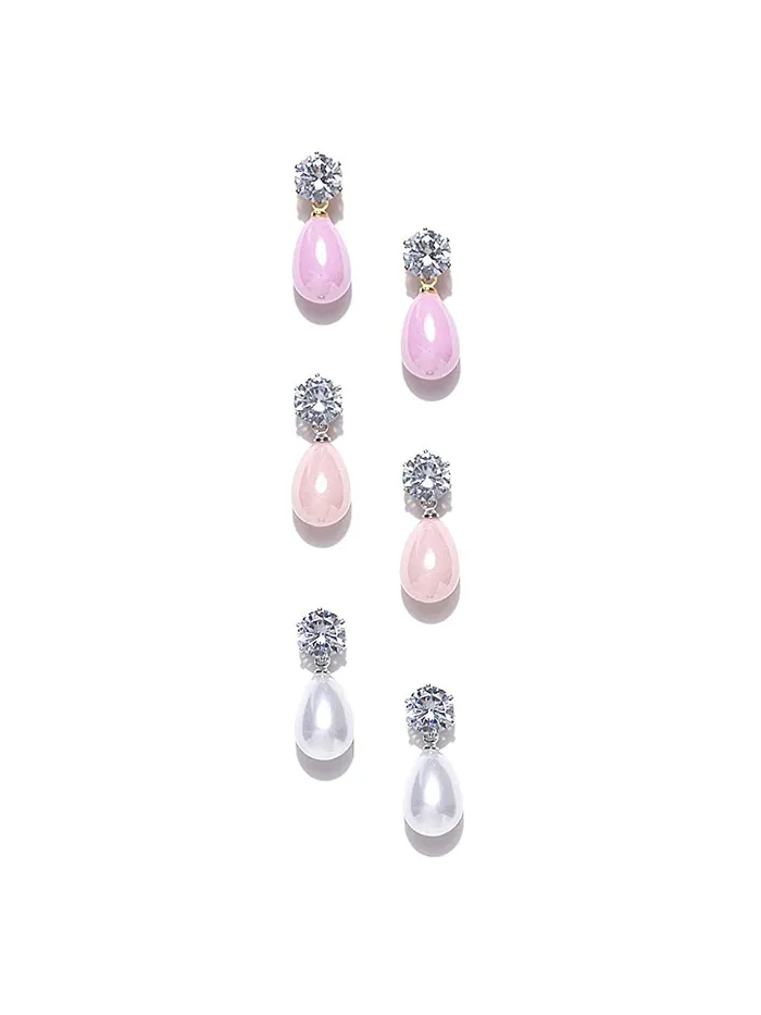 Yellow Chimes Latest Fashion Combo of 3 Pair Crystal Pearl Drop Earrings for Women and Girls Yellow Chimes Earrings