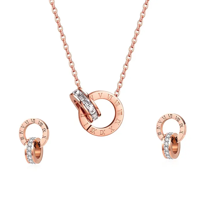 Yellow Chimes Latest Fashion Stainless Steel 18K Rose Gold Plated Roman numericals Engraved Statement Style Pendant Set with Earrings for Women and Girls Yellow Chimes Necklaces Yellow Chimes Latest Fashion Stainless Steel 18K Rose Gold Plated Roman numericals Engraved Statement Style Pendant Set with Earrings for Women and Girls Yellow Chimes Necklaces
