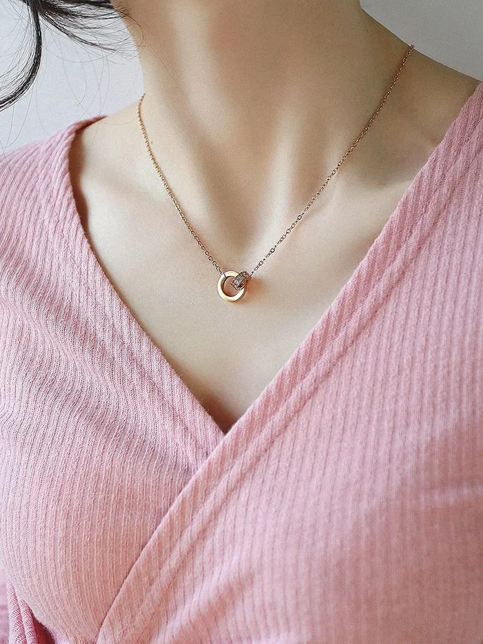 Yellow Chimes Latest Fashion Stainless Steel 18K Rose Gold Plated Roman numericals Engraved Statement Style Pendant Set with Earrings for Women and Girls Yellow Chimes Necklaces