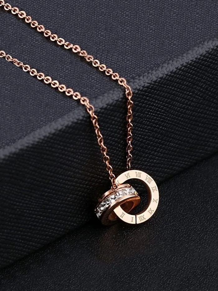 Yellow Chimes Latest Fashion Stainless Steel 18K Rose Gold Plated Roman numericals Engraved Statement Style Pendant Set with Earrings for Women and Girls Yellow Chimes Necklaces