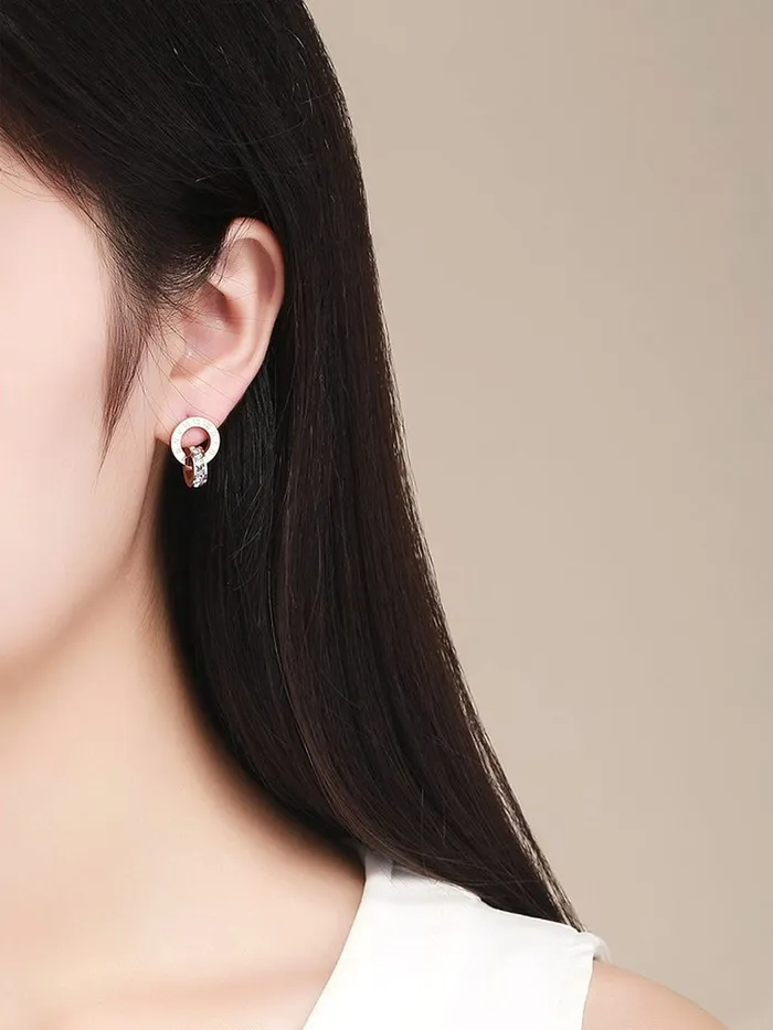 Yellow Chimes Latest Fashion Stainless Steel 18K Rose Gold Plated Roman numericals Engraved Statement Style Pendant Set with Earrings for Women and Girls Yellow Chimes Necklaces