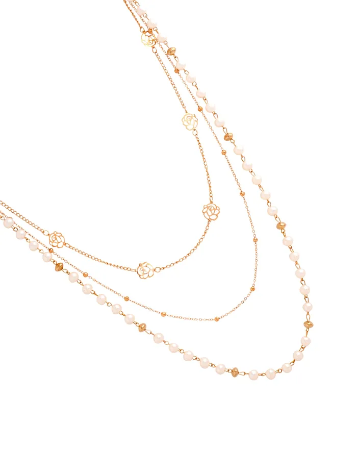 Yellow Chimes Long Chain Necklace for Women Pearl Necklace for Girls Multilayer GoldPlated Floral Chain Necklace for Women and Girls Yellow Chimes Earrings