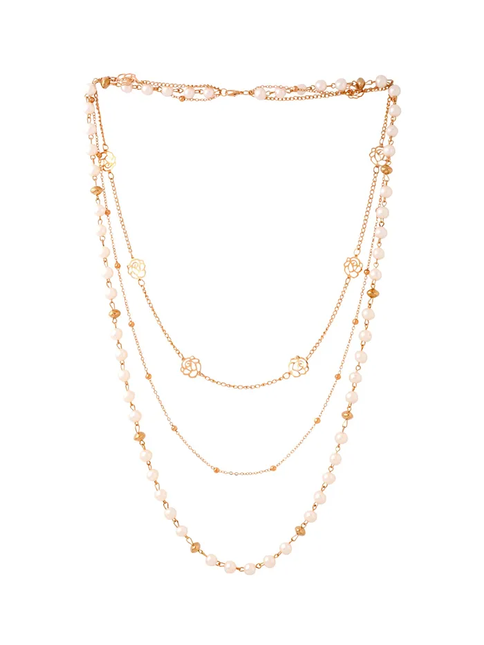 Yellow Chimes Long Chain Necklace for Women Pearl Necklace for Girls Multilayer GoldPlated Floral Chain Necklace for Women and Girls Yellow Chimes Earrings