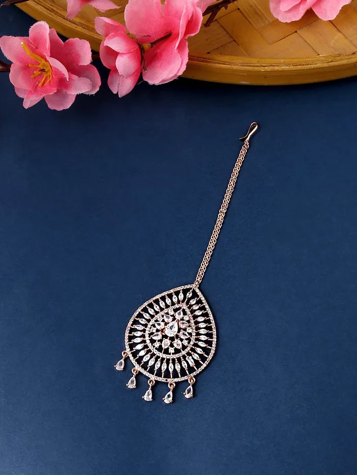 Yellow Chimes Maang Tikka for Women Beautiful ADAmerican Diamond Studded Rhodium Plated Crystal Maang Tikka for Women and Girls Design 13 Yellow Chimes Rings