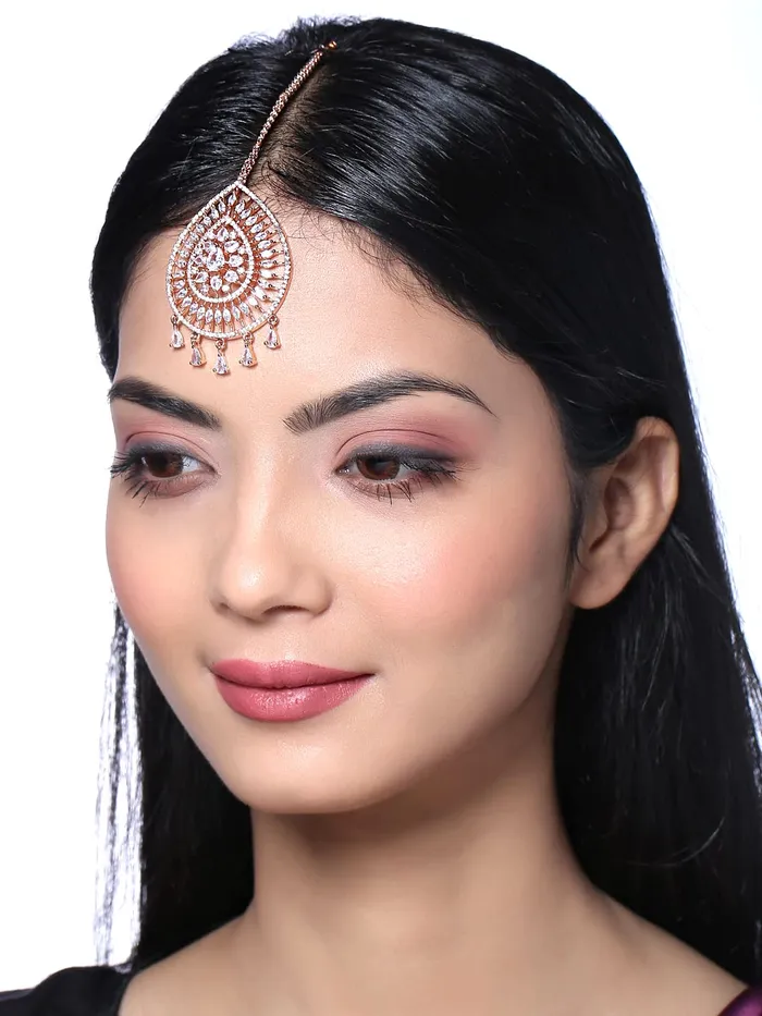 Yellow Chimes Maang Tikka for Women Beautiful ADAmerican Diamond Studded Rhodium Plated Crystal Maang Tikka for Women and Girls Design 13 Yellow Chimes Rings