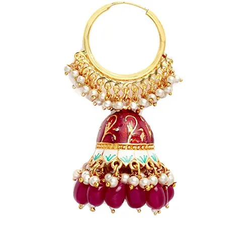 Yellow Chimes Meenakari Jhumka Earrings Handcrafted Gold toned Traditional Red Jhumka Hoop Earrings for Women and Girls RedGold Yellow Chimes Earrings
