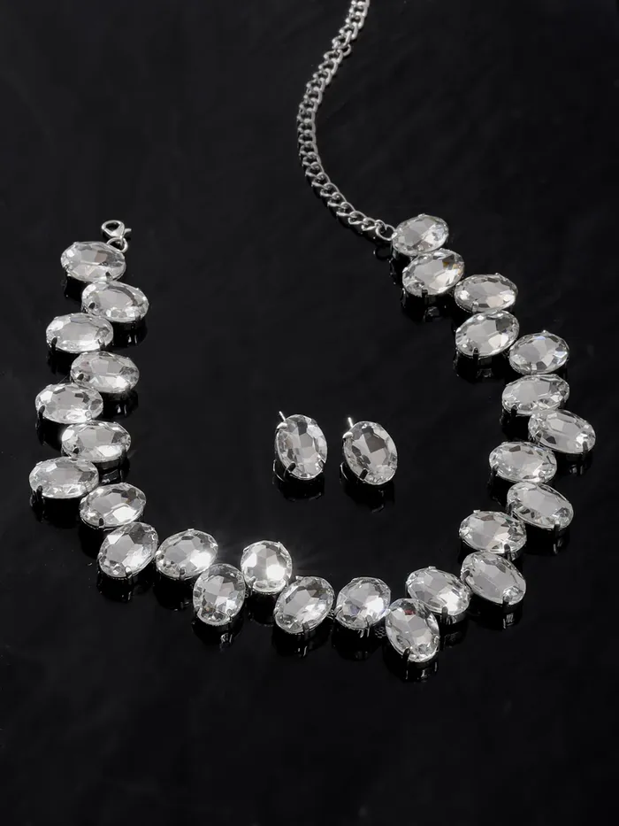 Yellow Chimes Necklace Set for Women Silver Stone Necklace Set A5 Crystal Jewellery Set for Women Rhodium Plated Necklace Set Birthday Gift for Girls Women Anniversary Gift for Wife Yellow Chimes Necklaces