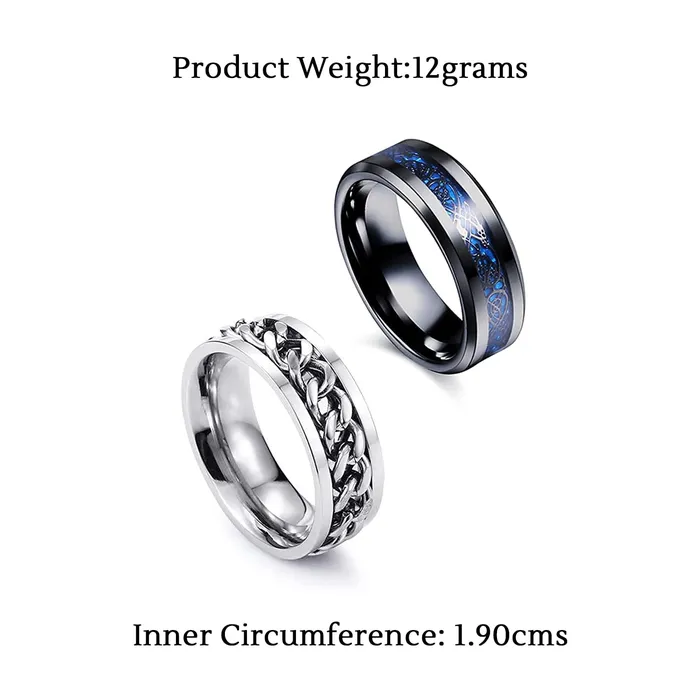 Yellow Chimes Necklaces Combo 2 Pcs Stainless Steel Rings Classic Durable US 11 Silver and Blue