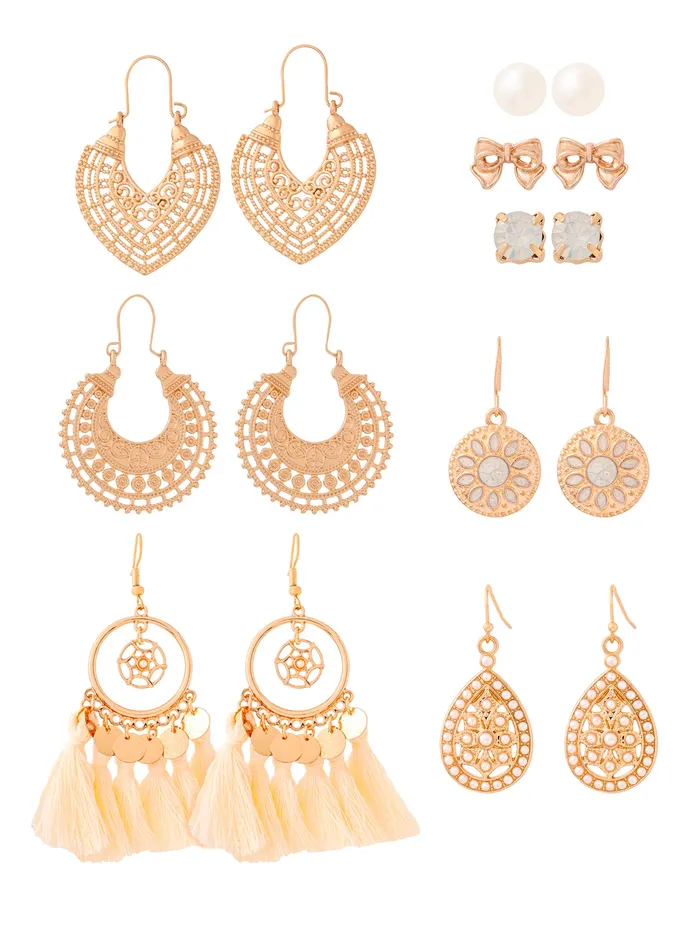 Yellow Chimes Necklaces Combo Fashion Golden Women Earrings Set with 8 Pairs Gold Plated Perfect Gift for Girls Yellow Chimes Necklaces Combo Fashion Golden Women Earrings Set with 8 Pairs Gold Plated Perfect Gift for Girls