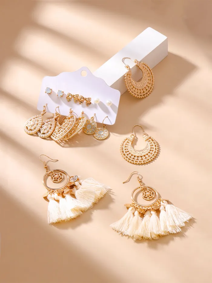 Yellow Chimes Necklaces Combo Fashion Golden Women Earrings Set with 8 Pairs Gold Plated Perfect Gift for Girls