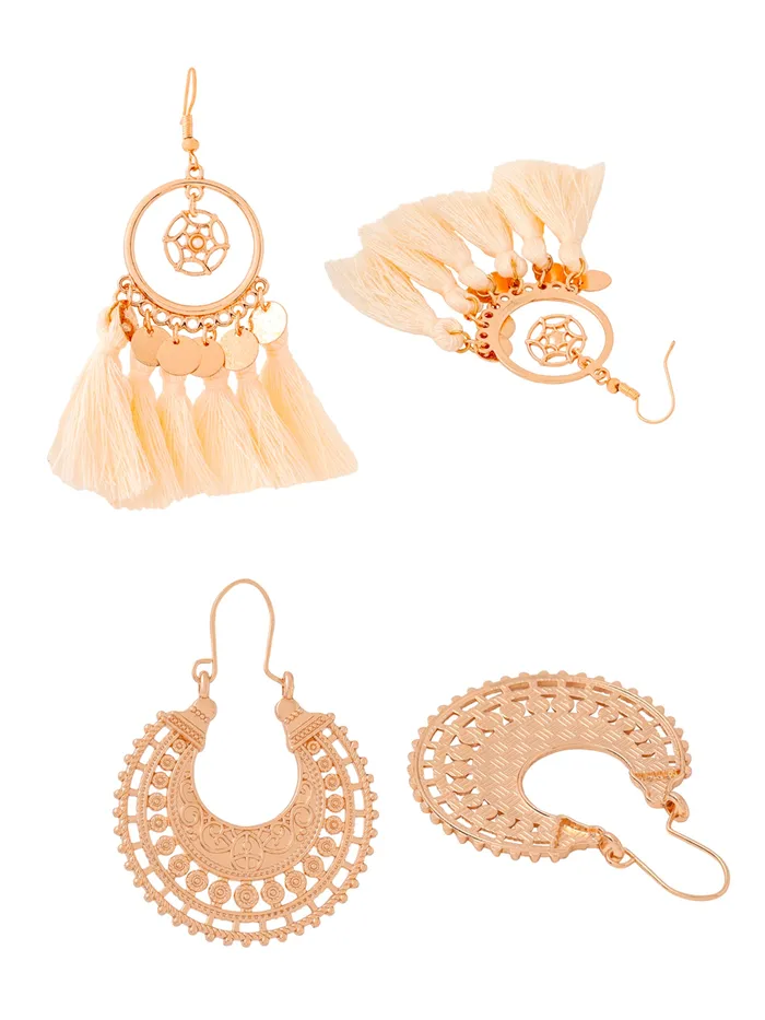 Yellow Chimes Necklaces Combo Fashion Golden Women Earrings Set with 8 Pairs Gold Plated Perfect Gift for Girls