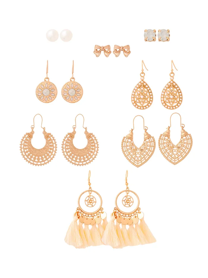 Yellow Chimes Necklaces Combo Fashion Golden Women Earrings Set with 8 Pairs Gold Plated Perfect Gift for Girls