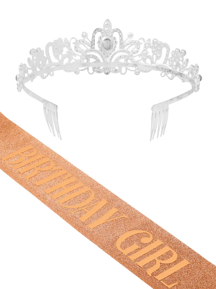 Yellow Chimes Necklaces Crown for Women Elegant Birthday Accessory with Sash Silver Lightweight Design 14cm