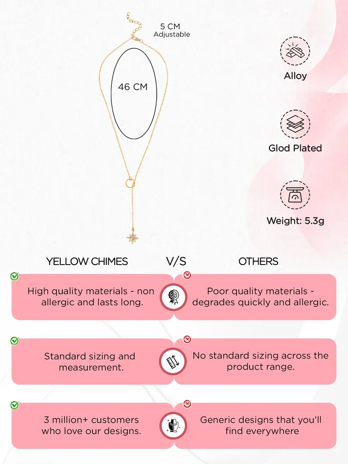 Yellow Chimes Necklaces Gold Plated Star Shaped Chain Necklace for Women Adjustable 4651 cm Fashion Jewelry