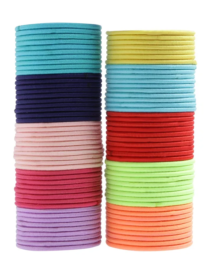 Yellow Chimes Necklaces Melbees by Yellow Chimes 140 Pcs Set of 2 Styles Elastic Ponytail Holders Rubber Bands for Kids Girls Women Hair Accessories Pack of 140 MultiColor Medium