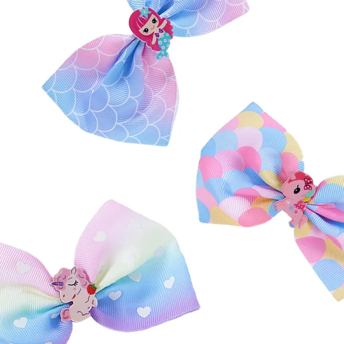 Yellow Chimes Necklaces Melbees by Yellow Chimes Combo of 3 Unicorn Bow Hair Clips Hair Accessories for Girls Kids Pack of 3 MultiColor Medium