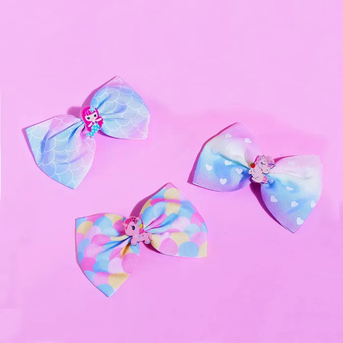 Yellow Chimes Necklaces Melbees by Yellow Chimes Combo of 3 Unicorn Bow Hair Clips Hair Accessories for Girls Kids Pack of 3 MultiColor Medium