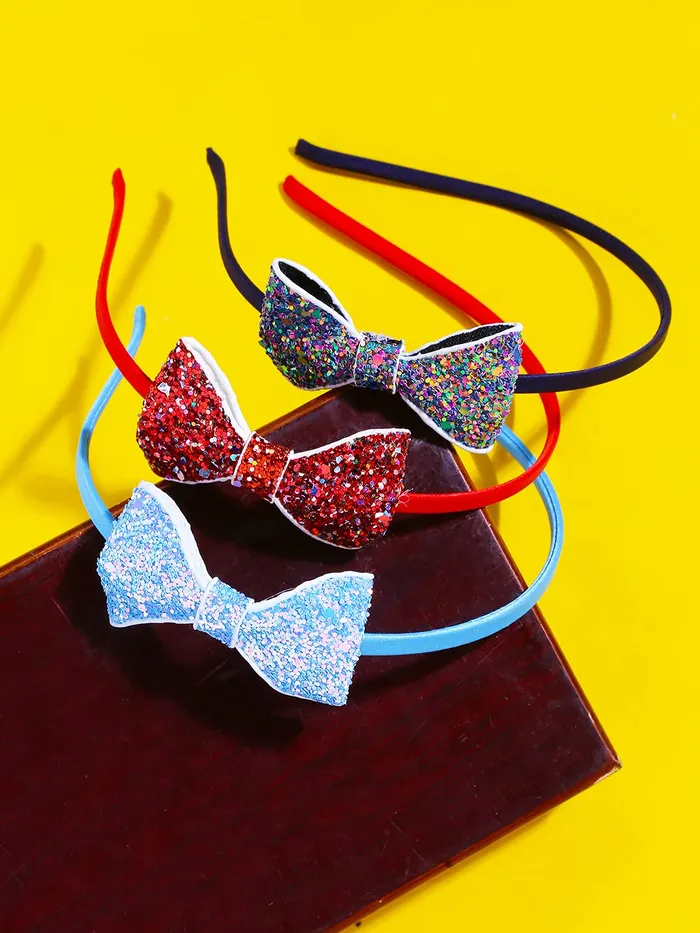 Yellow Chimes Necklaces Melbees by Yellow Chimes Hair Bands for Girls Kids Hair Accessories for Girls Glitter Sequin Hairbands Multicolor Headband Set of 3 Pcs Hairband for Girls Kids Toddlers