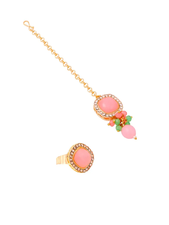 Yellow Chimes Necklaces Traditional Pink Stone Studded Choker Necklace Set Pearl Jewelry Gift for Women