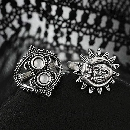 Yellow Chimes Necklaces Yellow Chimes 14 PCS Combo Stylish Knuckle Rings Set Oxidized Silver Rings for Women and Girls