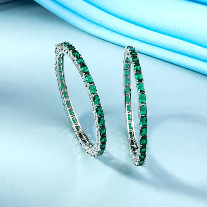 Yellow Chimes Necklaces Yellow Chimes Bangles for Women and Girls American Diamond Bangles for women Silver Tone Green AD Studded Bangles for girls Birthday Gift For girls and women Anniversary Gift for Wife