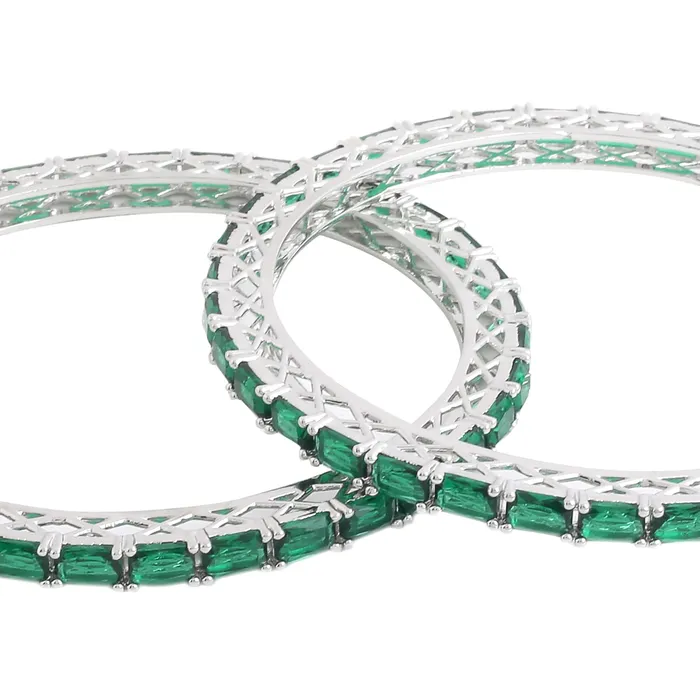 Yellow Chimes Necklaces Yellow Chimes Bangles for Women and Girls American Diamond Bangles for women Silver Tone Green AD Studded Bangles for girls Birthday Gift For girls and women Anniversary Gift for Wife