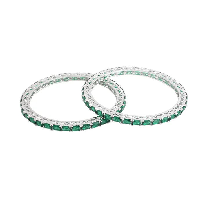 Yellow Chimes Necklaces Yellow Chimes Bangles for Women and Girls American Diamond Bangles for women Silver Tone Green AD Studded Bangles for girls Birthday Gift For girls and women Anniversary Gift for Wife