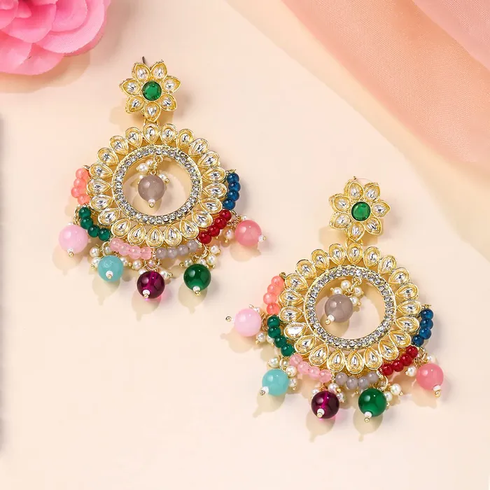 Yellow Chimes Necklaces Yellow Chimes Earrings for Women and Girls Kundan Chandbali Gold Plated Kundan Studded Beads Drop Chandbali Earrings Birthday Gift for girls and women Anniversary Gift for Wife