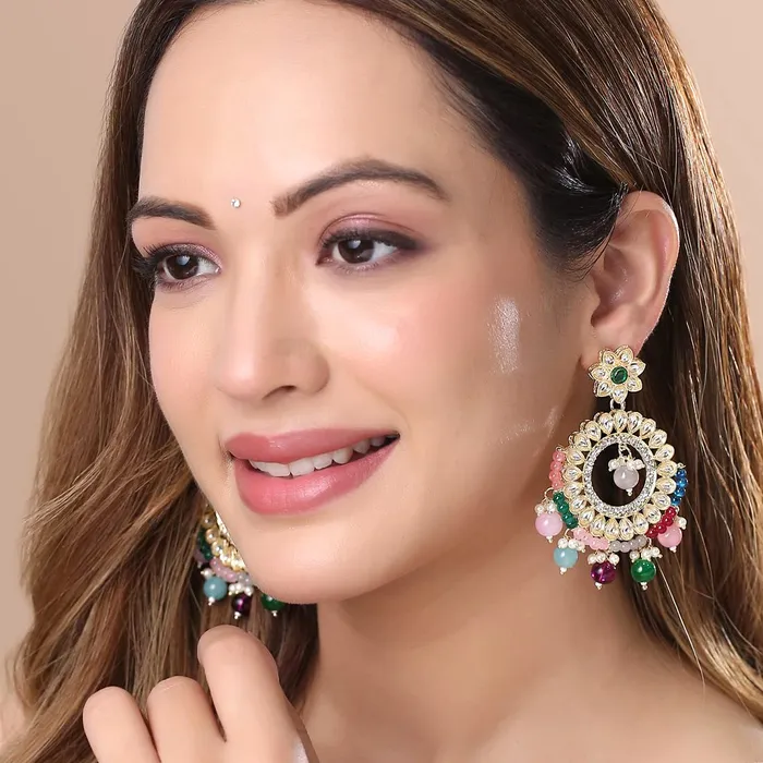 Yellow Chimes Necklaces Yellow Chimes Earrings for Women and Girls Kundan Chandbali Gold Plated Kundan Studded Beads Drop Chandbali Earrings Birthday Gift for girls and women Anniversary Gift for Wife