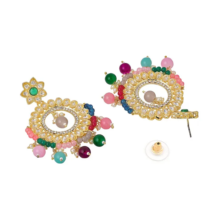 Yellow Chimes Necklaces Yellow Chimes Earrings for Women and Girls Kundan Chandbali Gold Plated Kundan Studded Beads Drop Chandbali Earrings Birthday Gift for girls and women Anniversary Gift for Wife