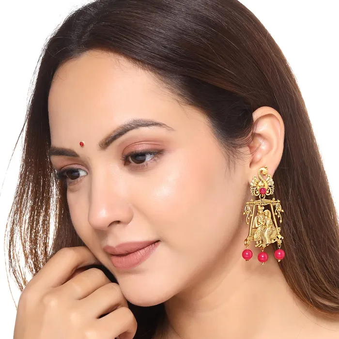 Yellow Chimes Necklaces Yellow Chimes Earrings for Women Girls Traditional Beads Drop Earrings Gold Plated Bridal Temple Drop Earrings Birthday Gift for girls women Anniversary Gift for Wife
