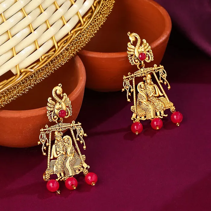 Yellow Chimes Necklaces Yellow Chimes Earrings for Women Girls Traditional Beads Drop Earrings Gold Plated Bridal Temple Drop Earrings Birthday Gift for girls women Anniversary Gift for Wife