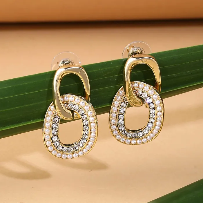 Yellow Chimes Necklaces Yellow Chimes Earrings For Women Gold Tone Crystal Studded Connected Geometrical shape Dangling Drop Earrings For Women and Girls
