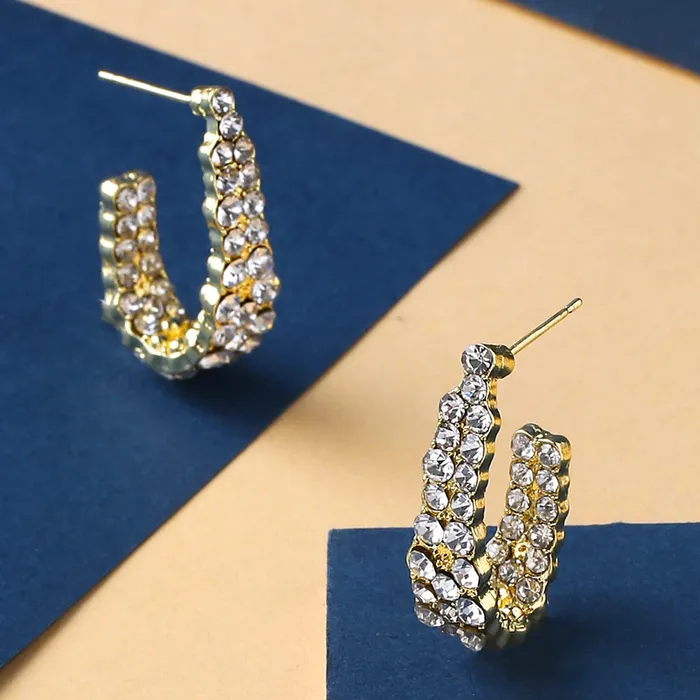 Yellow Chimes Necklaces Yellow Chimes Earrings For Women Gold Toned Crystal Beaded attention getting Bali Hoop Earings For Women and Girls