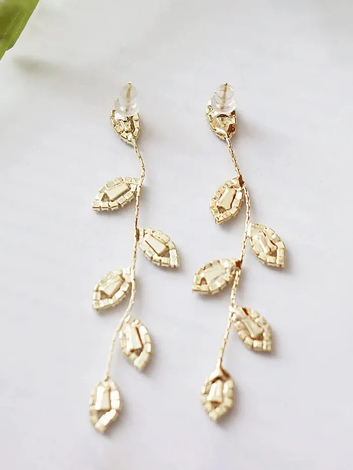 Yellow Chimes Necklaces Yellow Chimes Earrings For Women Gold Toned Leaflet Designed Crystal Studded Long Linear Dangler Earrings For Women and Girls