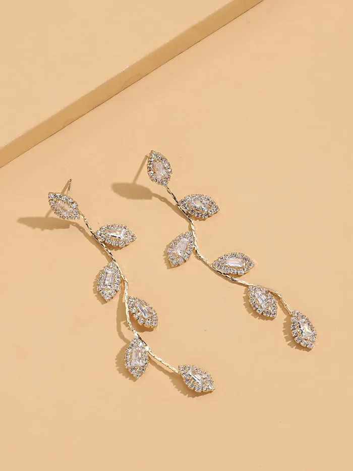 Yellow Chimes Necklaces Yellow Chimes Earrings For Women Gold Toned Leaflet Designed Crystal Studded Long Linear Dangler Earrings For Women and Girls