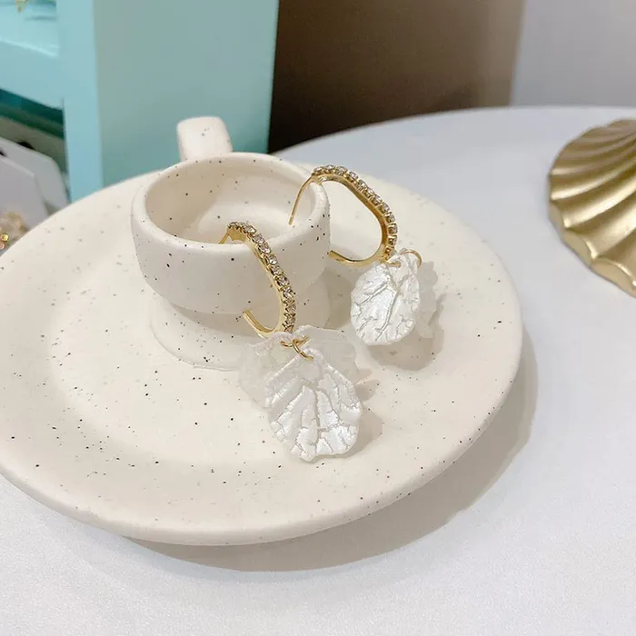 Yellow Chimes Necklaces Yellow Chimes Earrings For Women White Color Hoop Leaflets Hanging Drop Earrings For Women and Girls